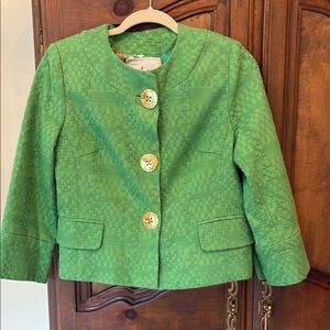Milly Green Cropped Blazer with Textured Fabric